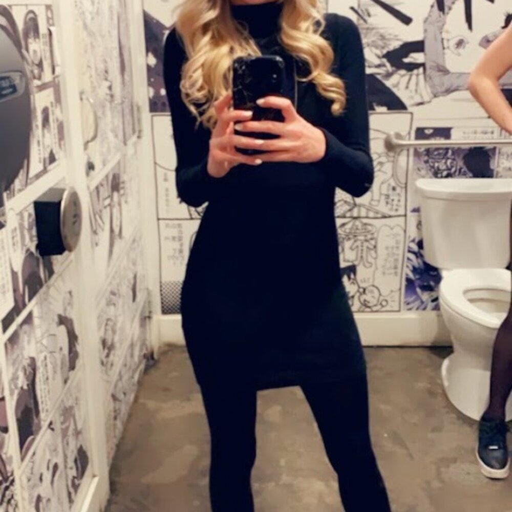 Black Long-Sleeved Turtle Neck Mini Dress